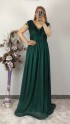Omuzları Taşlı Büzgülü Battal Elbise - Yeşil
